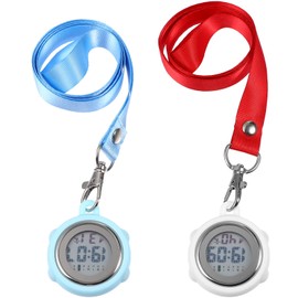 Mikikit Sports Watch Digital Fob Watch, Pendant Pocket Watch with Buckle Webbing Lanyard Multifunction Hanging Fob Pocket Watch with Alarm Clock Date Week Stopwatch 2PCS Digital Watch