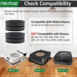 Neutop Replacement Rubber Wheel Tires Compatible with iRobot Braava Jet M6 (6110) (6012) (6112) (6113), Anti-slip, Great Adhesion and Easy Assembly, 4-Pack.