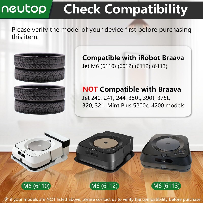 Neutop Replacement Rubber Wheel Tires Compatible with iRobot Braava Jet