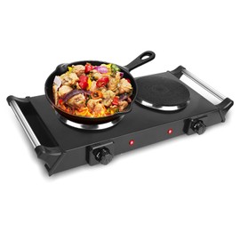 Electric Hot Plate, Electric Double Burners for Cooking, 2000W Countertop Dual Burner, Portable Cooking Stove Temperature Control, Easy to Clean, Cooktop for Home/RV, Black