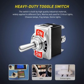 Gebildet 2pcs 6Pin/3 Position ON/Off/ON Heavy Duty Rocker Toggle Switch 0~250V/15A DPDT Latching ON/Off/ON Switch with Waterproof Cap(Latching)