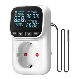 WILAWELS German Temperature Controller, Socket 230 V with Sensor, Digital Temperature Switch, Thermostat Socket, VA LCD Display, 4 Time Modes, for Greenhouses, Fridges, Aquariums, ZW01TCD06N1