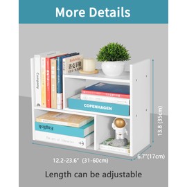 NOKAMW Desktop Shelf Organizer,Adjustable Stackable Office Storage Rack,Wood Display Shelf,White Small Bookshelf for Desktop,Tabletop Desk Shelf,Multipurpose Shelves for Office, Dormitory,Home Decor.