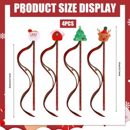 PORUPAEL 4pcs Christmas Cat Toys Xmas Cat Wand Toy Interactive Cat Teaser Wand Toys with Bells Santa Claus Christmas Hat Christmas Tree Christmas Elk Cat Wand Stick Funny Cat Interactive Toys