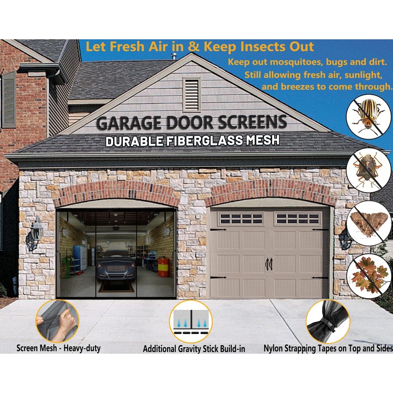 SANJINFON Garage Door Screen for 2 3 Car Garage 17x9
