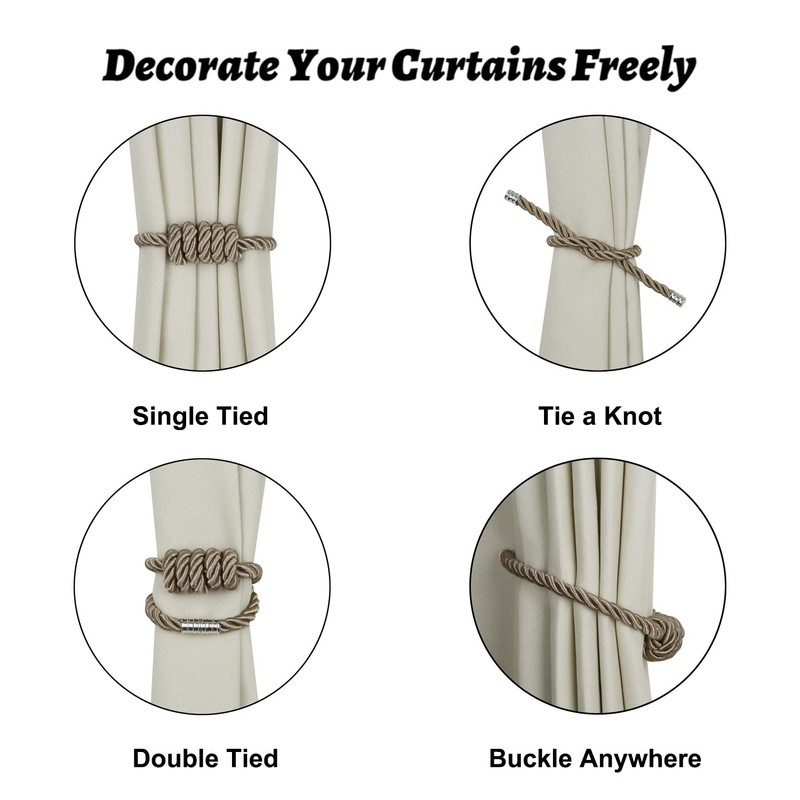 BEL AVENIR Magnetic Curtain Tiebacks, Decorative Drapery Holdbacks Modern Woven