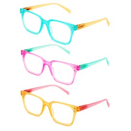 V.W.E. 3 Pairs Women Translucent Pastel 2-Tones Reading Glasses With Rhinestones - Clear Lens Reader DR06 (3 Pairs Assorted, 3.25)