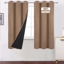 LEMOMO 100% Blackout Curtains 40 x 63 Inch/Cappuccino Curtains 2 Panels with Black Liner/Double Layer Full Room Darkening Curtains for Living Room