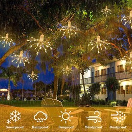 keeda Mini Firework String Lights Battery Operated with Remote Control Christmas Hanging String Lights 8 Modes Waterproof Fairy Lights for Garden Patio Wedding Party (10in1 200LED)