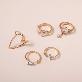 LIOYSIUT Gold Butterfly Rings Set Crystal Joint Knuckle Finger Rings Heart Cross Stackable Rings for Women Boho Dainty Lightweight Stacking Rings