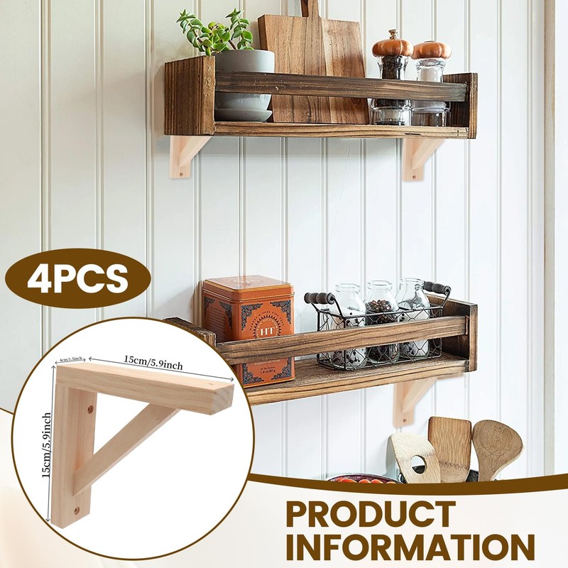 UTALIND 4 Pcs Rustic Shelf Brackets, 5.91" x 5.91" Solid