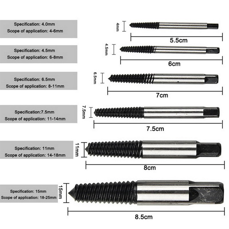6-Piece Left Extractor Set, M3-M25, Screw Extractor Set, Professional Extractor