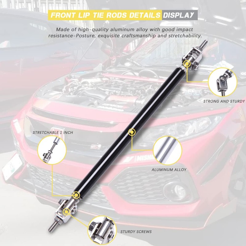 DREAMIZER 2× Universal Front Bumper Lip Support Splitter Rods adjustable