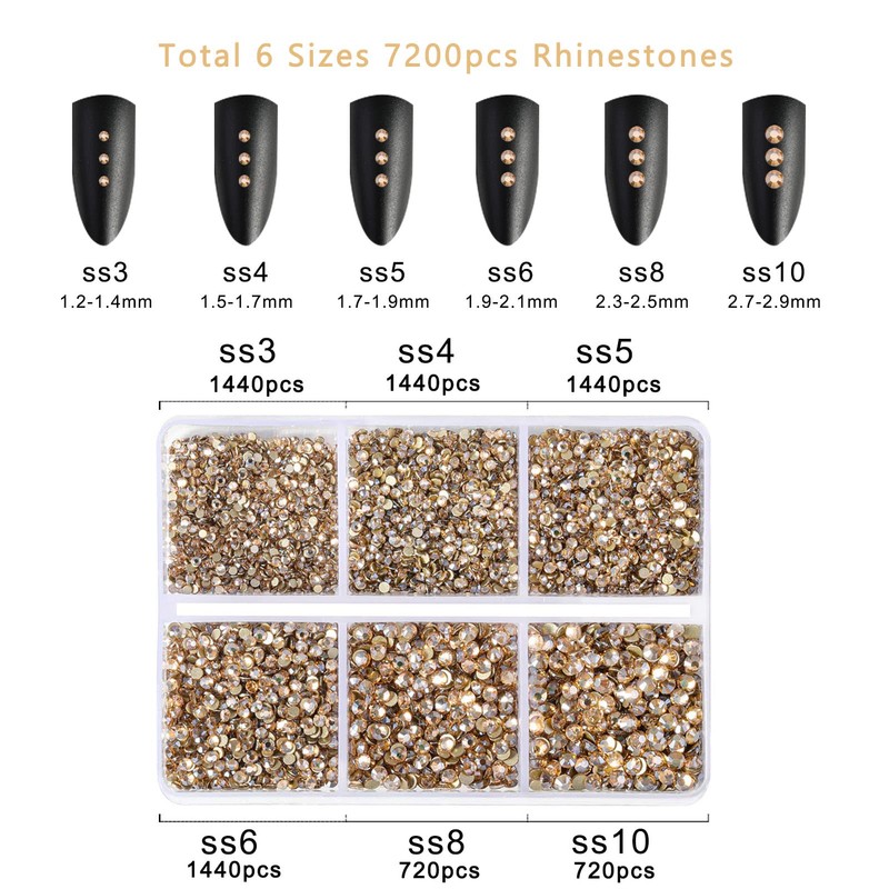 Beadsland 7200pcs pedrede de imitación plana, mezclado 6 tallas con