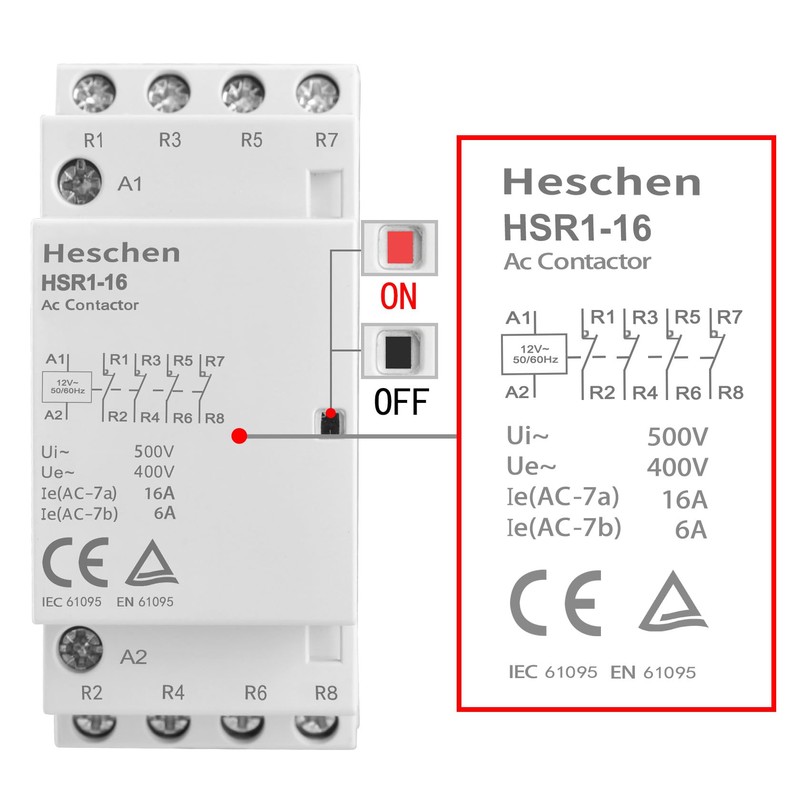 Heschen Household AC Contactor, HSR1-16, Ie 16A, 4 Pole, Four