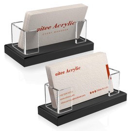 AITEE Business Card Holder for Desk: Pack of 2 Clear Acrylic Business Card Stand, Business Card Stand Holds 60-80 Business Cards for Trade Show Booth Department Store Counter Office