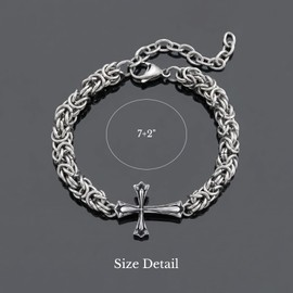 AiliFe Byzantine Cross Bracelet for Men Women,Stainless Steel Bracelet Chain Link Bracelets 14K White Gold Plated Jewelry Gifts for Him Dad