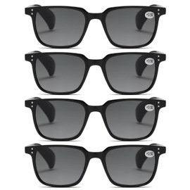 B&Q 4 Pack Mens Womens Full lens Reading Sunglasses with Readers Built In - Tinted Blue Light Reading Glasses Outdoor Sun Readers (2188SBK x4, 2.75, multiplier_x)