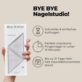 Miss Sophie Nail Wraps, 24 Ultra-Thin Nail Polish Strips for Fingernails and Toenails, Adhere to Natural as well as Lacquered, Acrylic, Gel & Shellac Nails, French Tip (Transparent/White)