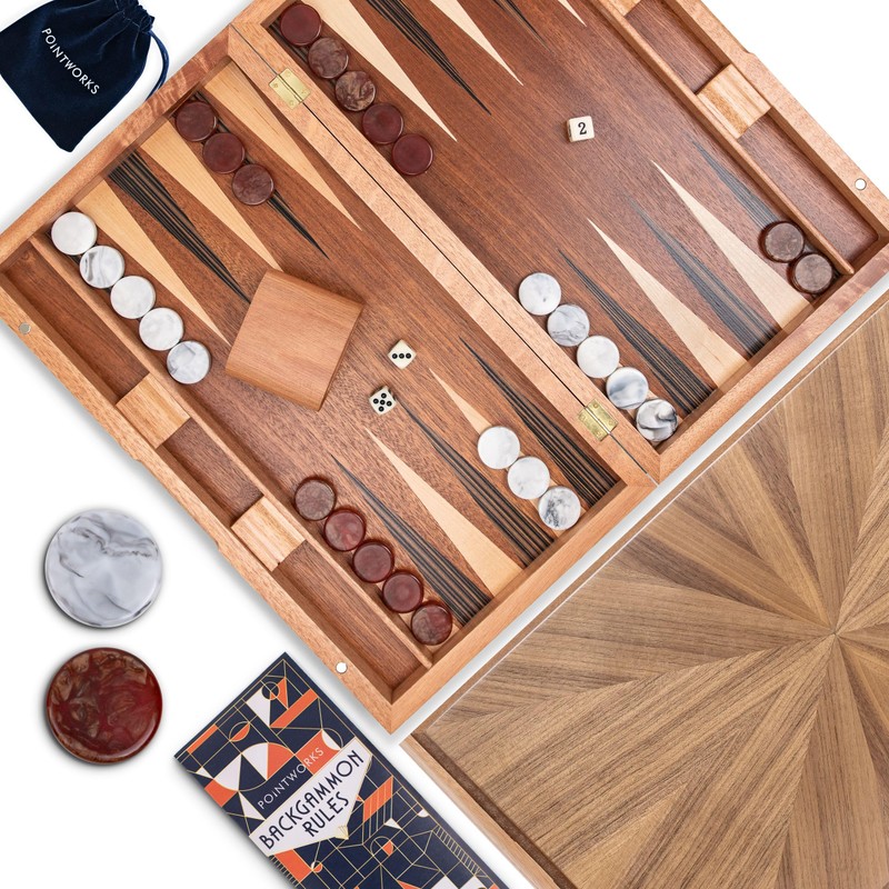 Pointworks 17 Inch Backgammon Sets for Adults. Beautiful Wood Inlaid