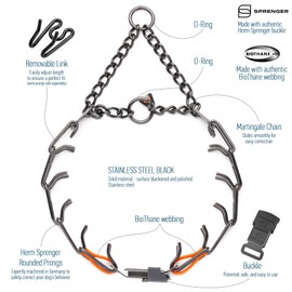 Herm Sprenger Black Stainless Steel Dog Collar with Quick Release ClicLock Buckle O-Ring Biothane Insert Training Collar Made in Germany (Hunter Orange, 23in x 3.2mm(Neck Size up to19-20in))