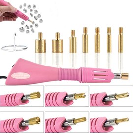 Hotfix Rhinestone Applicator, 7 in 1 Professional Iron-on DIY Hot Fix Tool Rhinestone Setter Applicator Wand Crystal Gem Tool Kit with 7 Different Sizes Tips and Support Stand (Pink)