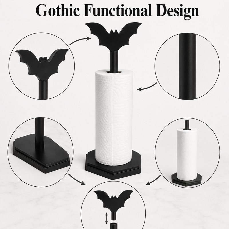 Bat Paper Towel Holder for Countertop Use - Gothic Wood