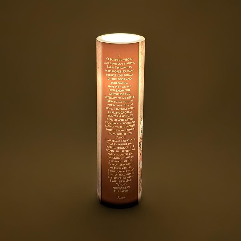 THE SAINTS COLLECTION St Philomena, LED Flameless Devotional Prayer Candle