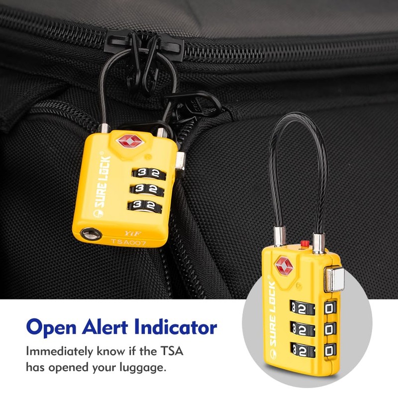 SURE LOCK TSA Compatible Travel Luggage Locks, Inspection Indicator, Easy