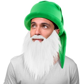 Geyoga Dwarf Hat with Beard Carnival Hat Dwarf Pointed Hat Gnome Hat Elf Hat Funny Dwarf Costume Accessories for Carnival Parade Fancy Dress Cosplay Party Women Men (Green)