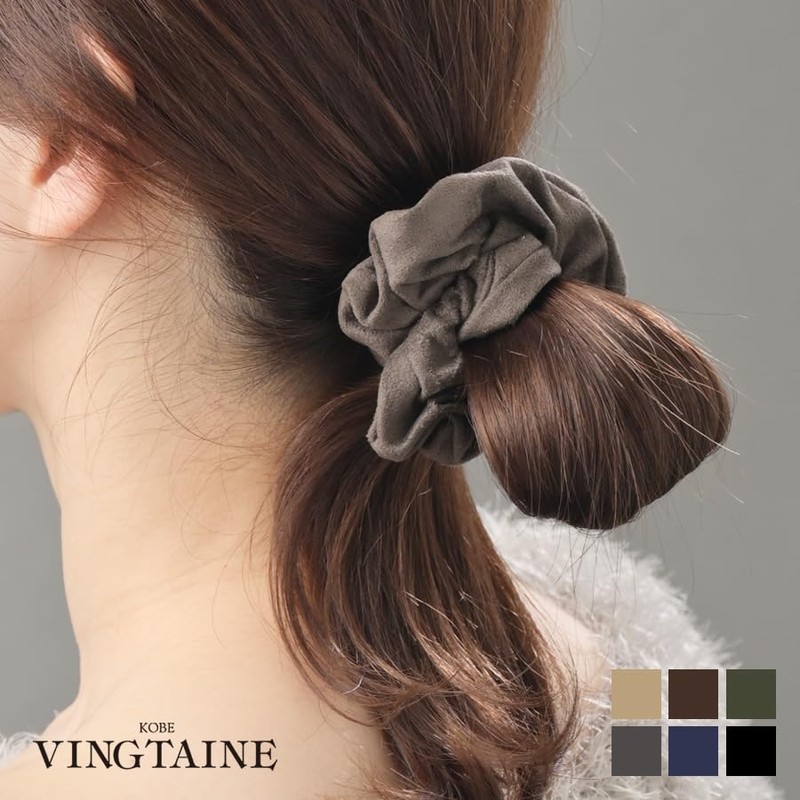 VINGTAINE HS-108-NY- Basic Color, Suede-Style, Scrunchie, Simple, Daily Office, Autumn,