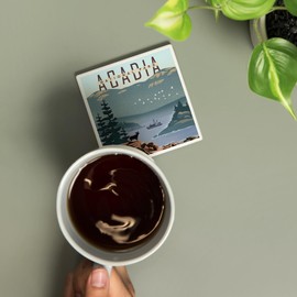 Acadia National Park, Maine, Lithograph (Absorbent Ceramic Coaster, Single, Cork Back, Kitchen Table Decor)