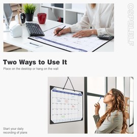 Ospelelf Large Desk Calendar 2025-2026 with Plastic Cover, 18 Months Planner Pad from January 2025 to June 2026, 22" x 17" PU Leather Wall Calendar for Home or Office, Black