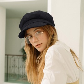 GEMVIE Women Corduroy 8 Panel Newsboy Baker Boy Cap Peaked Beret Hat Cabbie Painter Hat