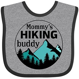 inktastic Mommy's Hiking Buddy with Mountains and Trees Baby Bib Heather and Black 38bf5