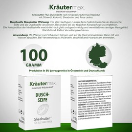 Kräutermax Shea Butter Soap - Shower Soap for Men and Women - Solid Shampoo and Shower Gel 2-in-1 - Natural Soap Piece 1 x 100 g