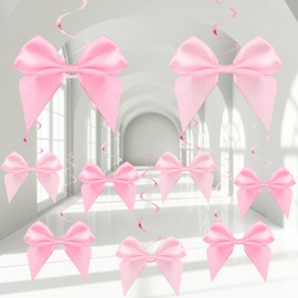 JarThenaAMCS Pink Bow Hanging Swirls Decorations Bow Coquette Birthday Party Swirl Ceiling Hanging Streamers Spiral Pendant for Bridal Baby Shower Bachelorette Party Decor