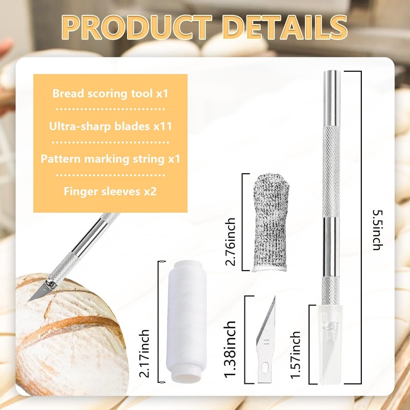 Premium Bread Lame Scoring Tool Kit,11 Blades,Stainless Steel Handle,Safety Cover