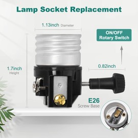 DiCUNO Lamp Socket Replacement, E26 Light Socket with ON/Off Switch Knob, UL Listed, Lamp Repair Parts for Table Lamp, Floor Lamp, DIY Projects, E26 Medium Base, Black, 1-Pack