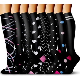 Compression Socks (8 Pairs), 15-20 mmHg is Best Athletic for Men & Women, Running, Flight, Travel, Pregnant - Boost Performance, Blood Circulation & Recovery (8 Assorted 7, S/M)