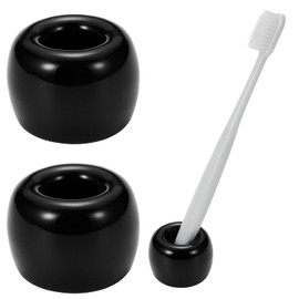 JMScape Mini Ceramic Couple Toothbrush Holder, Hand-Made Bathroom Toothbrush Holder, Electric Toothbrush Head Holder and Office Pen Holder 2-Piece Set (Black)