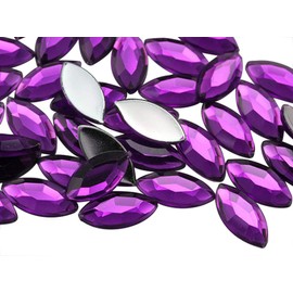 Allstarco 15x7mm Purple Amethyst Lite .NAT02L Navette Flat Back Acrylic Rhinestones Marquise Gems for Crafts Horse Eye Costume Embelishments Card Making Jewels Jewelry Making Cosplay Jewels 40 Pieces