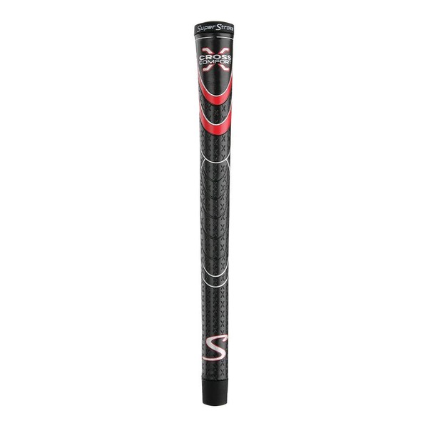 SuperStroke Cross Comfort Golf Club Grip, Black/Red (Oversized) | Soft & Tacky Polyurethane That Boosts Traction | X-style Surface & Non-Slip | Swing Faster & Square the Clubface More Naturally