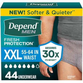 Depend Fit-Flex - Ropa interior de incontinencia para adultos, desechable, máxima absorción, XXL, gris, 44 unidades (2 paquetes de 22) (el embalaje puede variar)