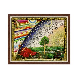 Poster Master Ancient Astronomy Poster - Vintage Cosmogony Print - Gift for Artist, Friend - Flammarion Engraving, Flat Earth Map, Firmament Dome - Wall Decor for Home, Dorm, 16x20 Brown Framed