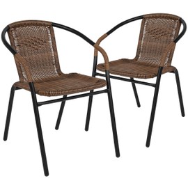 Flash Furniture Lila 2 Pack Medium Brown Rattan Indoor-Outdoor Restaurant Stack Chair