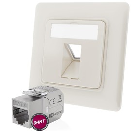 hb-digital 1-Port CAT 8 Network Socket Flush-Mounted RAL9010 + 1x GHMT Certified CAT 8 Keystone RJ45 Module LAN Ethernet Keystone Socket Socket Socket Maximum 40 Gbit/s STP - Pure White