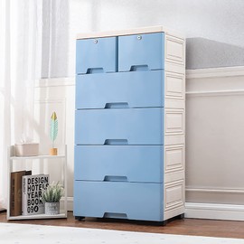 CeRaBuRET 6 Drawers Storage Plastic Dresser, Plastic Chest of Drawers, Kid Dresser Storage Organizer with Wheels, Suitable for Bedrooms,19.7" W x 13.8" D x 40" H (Blue)