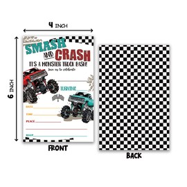 Grace Yonks Smash And Crash Invitation, Truck Birthday Invites, 20 Invitations and Envelopes, Birthday party Invitations, Birthday Party Supplies.(090)
