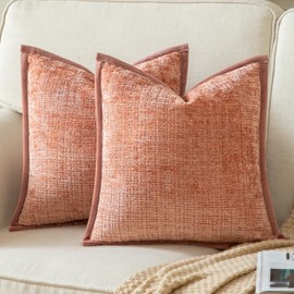 YAERTUN Pack of 2 Chenille Textured Decorative Cushion Covers Accent Solid Throw Pillow Covers Soft Cozy Pillow Case with Velvet Back for Couch Sofa Bed Living Room 16x16 Inch 40x40cm Pink